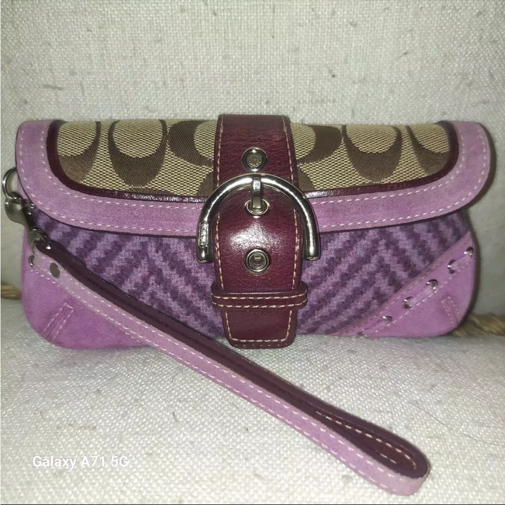 Coach Vintage Soho Signature C Canvas, Suede and Knitted Clutch/Wristlet EUC